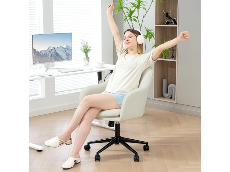  Chaise de bureau en velours beige, dossier incurvé, pour chambre et salon, confortable  - Conforama B