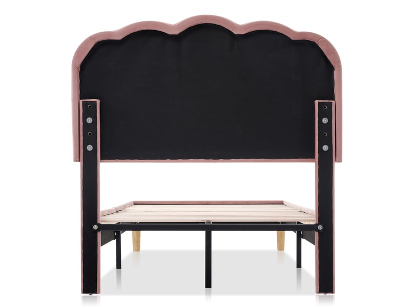  Lit enfant simple 90x200 cm avec led et tête réglable, velours, rose, sans matelas  - Conforama E