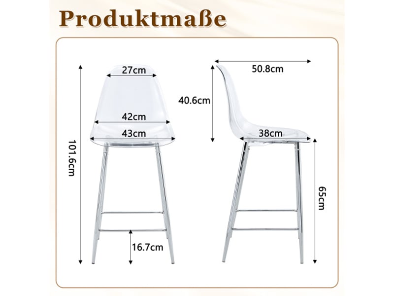  Tabourets de bar transparents - lot de 2 - piètement métal noir et argenté - design cuisine et salle à manger  - Conforama C
