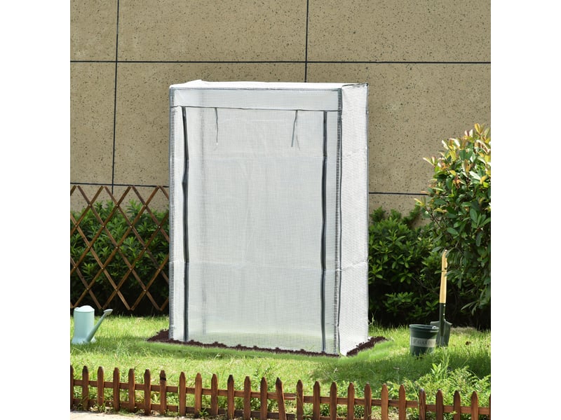  Serre avec film filet pe, porte, serre d'hiver en acier, dimensions 100 x 50 x 150 cm, blanche  - Conforama D