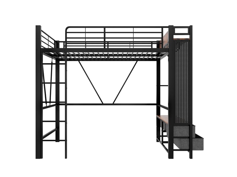 Lit mezzanine noir 90x200 cm avec 4 tiroirs, étagères, led, usb et type-c - Conforama A