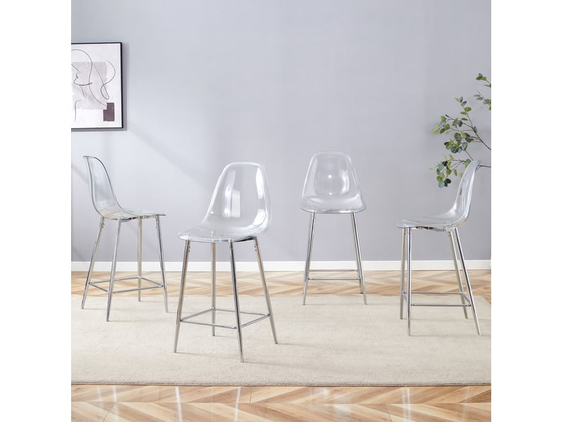  Tabouret de bar transparent avec repose-pieds et structure métallique, design moderne, argent  - Conforama C