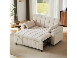 Canapé droit convertible <strong>MIVRAY </strong> <strong></strong> 2 places Tissu beige avec coffre de rangement