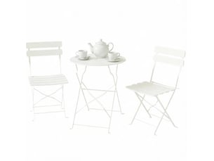 Salon de jardin pliant 3 pièces, table ronde ø58 cm et 2 chaises crème en métal, sans montage