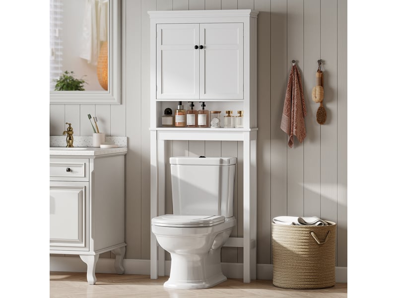  Meuble wc dessus de toilette meuble machine à laver meuble salle de bain placard 2 portes réglables étagères blanc  - Conforama A