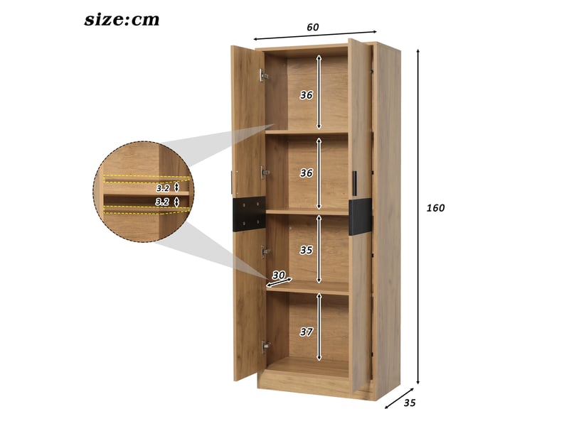 Armoire haute 60x35x160 cm avec étagères réglables et porte à fermeture douce, rangement pour bureau, salon et entrée, armoire de classement, buffet - Conforama C