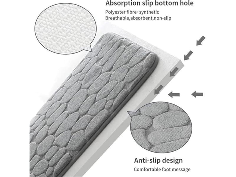  Tapis de bain 40*60cm galet absorbant antidérapant gris foncé surface à séchage rapide toucher agréable reste stable au sol facile  - Conforama C