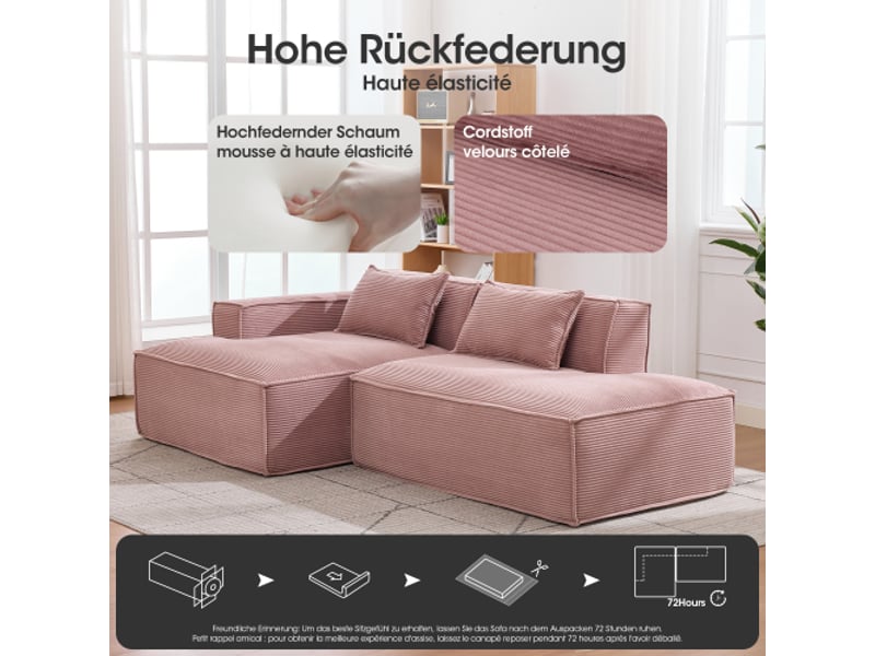 Canapé textile économique 235 cm – 2 coussins et poche à crayons – moderne et confortable pour salon et bureau - Conforama D