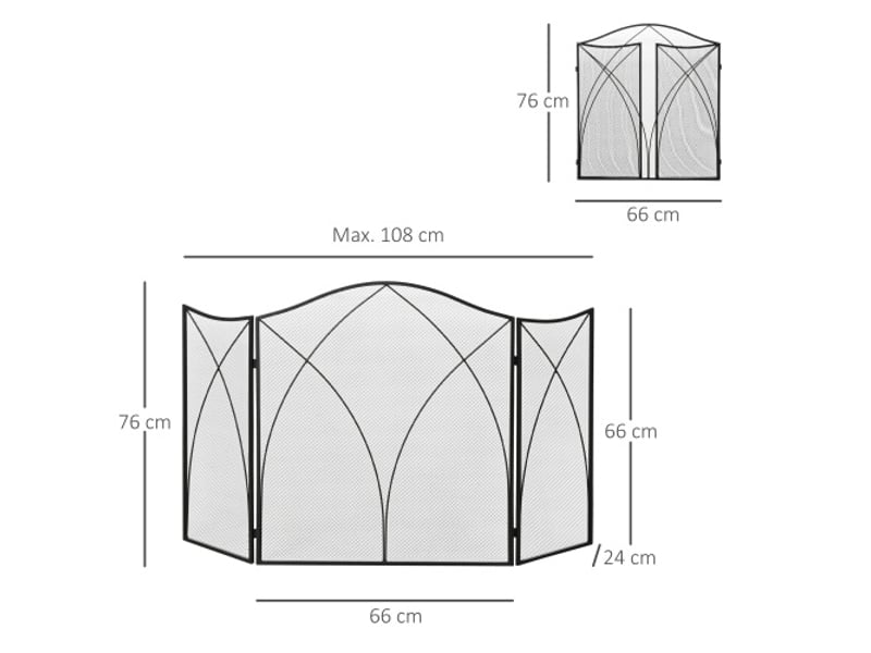 Pare-feu de cheminée noir en métal à 3 panneaux, pliable, 126x76 cm, protection du foyer - Conforama C