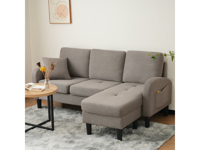  Canapé d'angle en l avec méridienne modulable, canapé 3 places compact en tissu respirant coton et lin, 166x118x77 cm, gris  - Conforama C