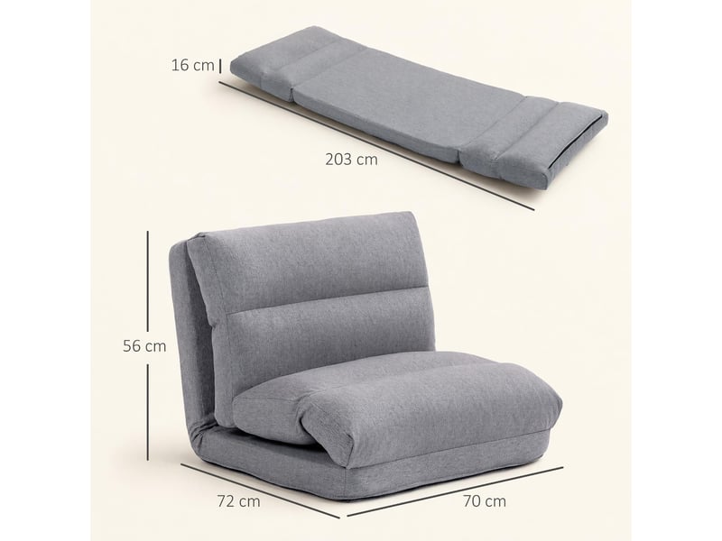  Fauteuil de sol convertible et pliable tissu aspect lin gris 70 x 72 x 56 cm  - Conforama C