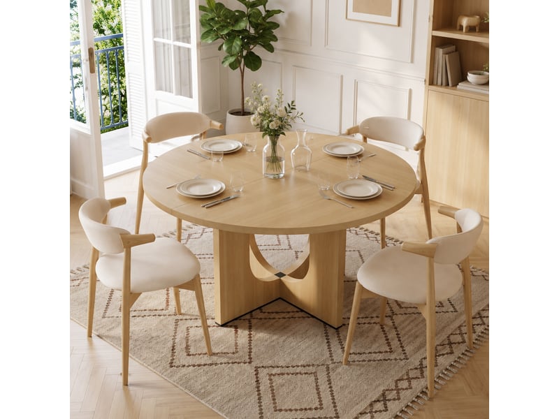  Table à manger ronde 120 cm - 4 à 6 personnes - style scandinave - chêne -| sans chaise  - Conforama D