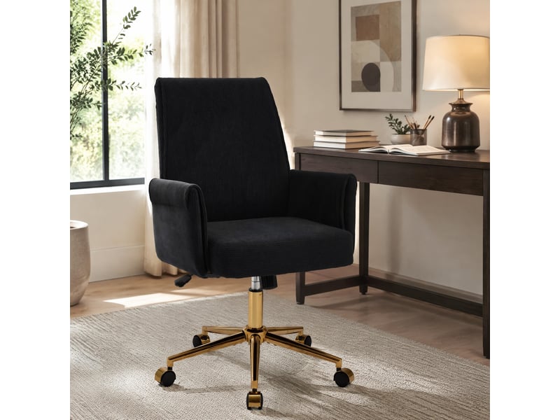 Chaise de bureau réglable en hauteur avec dossier moyen, tissu à rayures et forme ergonomique – le choix idéal pour le travail, les études ou le détente. - Conforama C