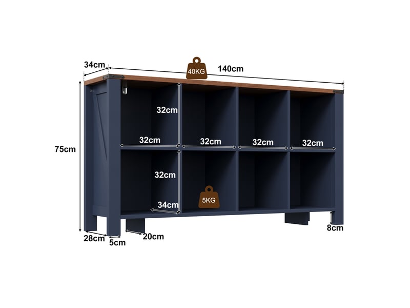 Meuble de rangement à 8 niches ouvertes avec pieds et dispositif anti-basculement pour salon en mdf 140 × 34 × 75 cm - Conforama C