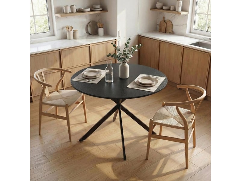  Table à manger ronde 4 personnes ø100 cm noire style industriel  - Conforama D