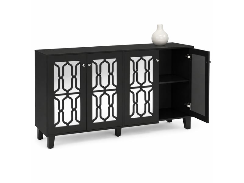  Buffet modenvie 4 portes noir à inserts miroir 160 x 40 x 84 cm mdf  - Conforama A
