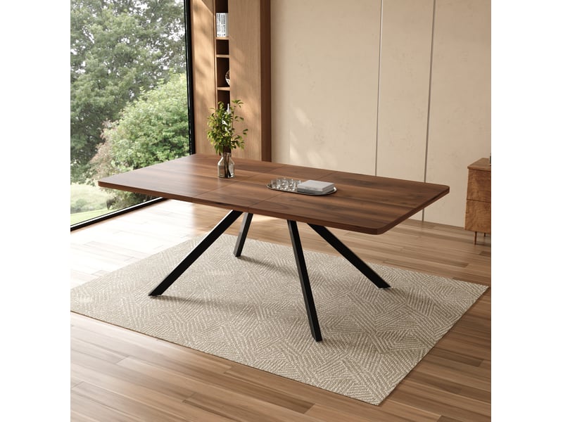 Table à manger extensible, 160-200-240x90 cm, 6-10, repas, salle à manger, plateau mdf, piètement métal, coloris noyer - Conforama E