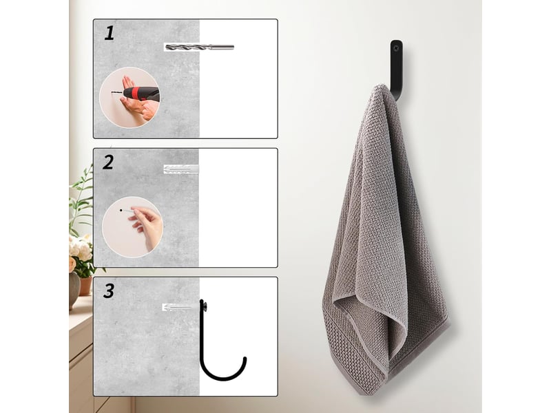  6 pcs crochet porte manteau mural, patère murale en métal noires, crochets manteau pour vêtements chapeaux sacs clés  - Conforama D