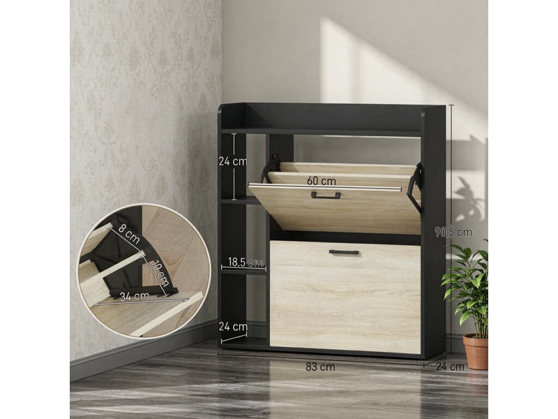  Meuble à chaussures modèle slim, rangement 15 paires, 2 compartiments basculants, entrée appartement  - Conforama C