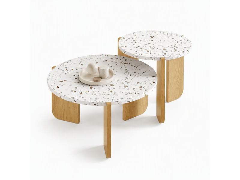  Tables basses gigognes en mdf pour salon 70×70×35 et 50×50×45,5 cm blanc et bois naturel  - Conforama A