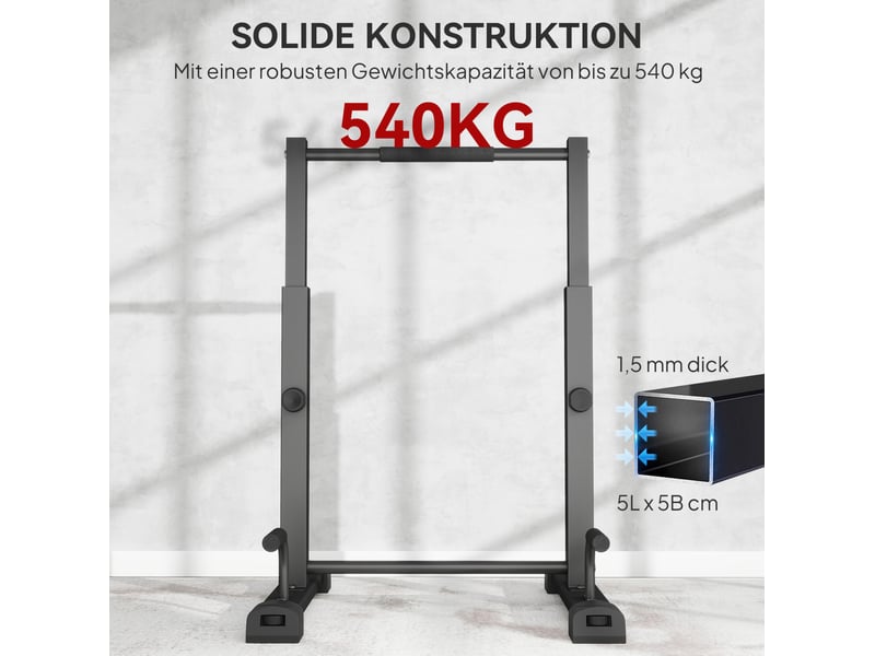  Station de dips réglable 65 x 63 x 93 à 117 cm noire en acier, capacité 540 kg, 4 poignées de pompes  - Conforama B