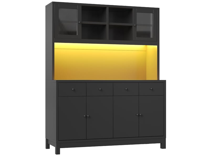  Buffet haut led rgb 4 tiroirs et portes en verre noir 140 x 38.5 x 180 cm  - Conforama A
