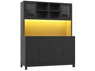 Buffet haut led rgb 4 tiroirs et portes en verre noir 140 x 38.5 x 180 cm