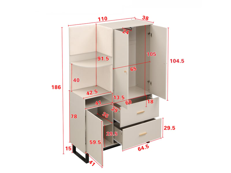  Vestiaire d'entrée, meuble d'entrée complet avec porte-manteau et banc à chaussures, armoire de couloir avec rembourrés et métal, beige et gris  - Conforama E