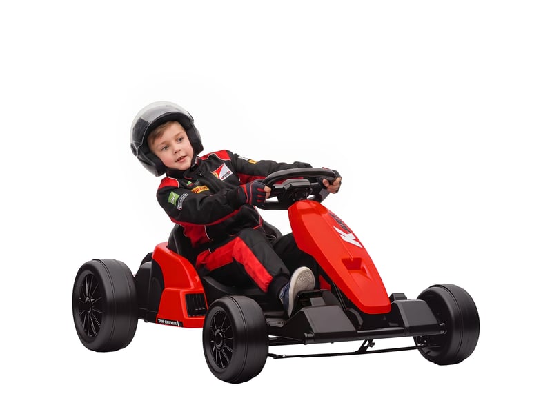 Kart électrique 24 v pour enfants, jusqu'à 18 kmh, avec fonction drift, équipé de 2 moteurs, siège réglable, rouge - Conforama A