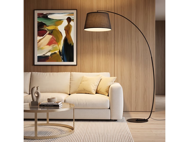  Lampadaire arqué avec abat-jour en tissu et interrupteur au pied, ø 47 x 105 x 190 cm, noir  - Conforama D