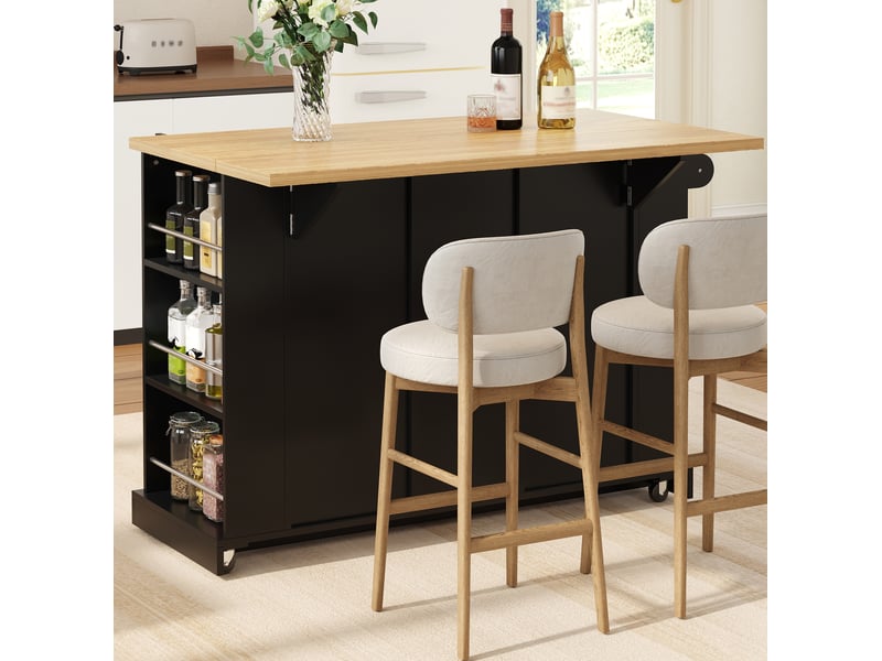  Îlot de cuisine mobile à plateau rabattable 120x70x90 cm en mdf noir  - Conforama E