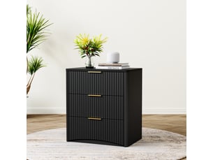 Table de chevet,58x38x64 cm,3 tiroirs avec poignées dorées,mdf,noir