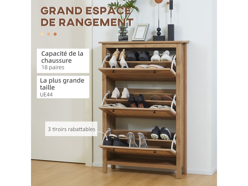  Meuble à chaussures étagère à chaussures armoire 3 portes abattants effet cannage rotin - en bois bois naturel  - Conforama E