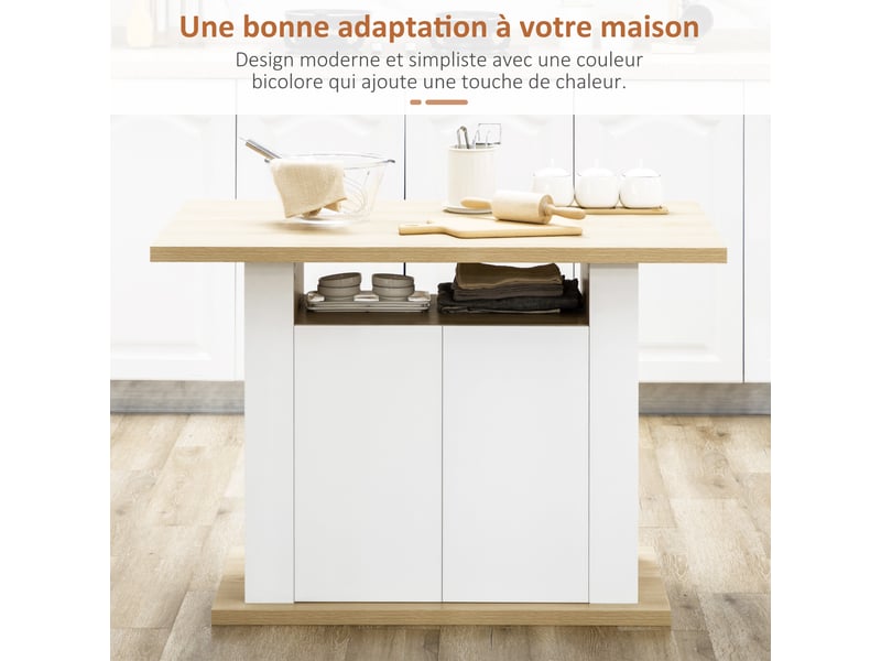  Ilot central cuisine table dim. 110l x 70l x 75,5h cm - avec grand plan de travail 4 personnes  - Conforama A