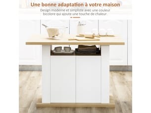 Ilot central cuisine table dim. 110l x 70l x 75,5h cm - avec grand plan de travail 4 personnes