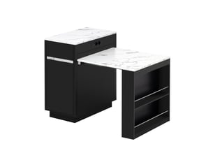 Îlot de cuisine avec plateau extensible, roulettes, éclairage led, prises usb et type-c, noir