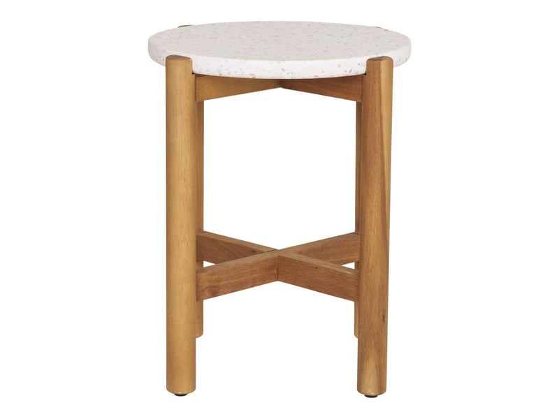  Terracina - table d'appoint en acacia et terrazzo blancnaturel ø37x48 cm  - Conforama B