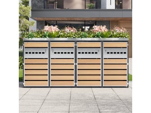 Cache-poubelles 4 compartiments avec bac à plantes, ventilation losange, métal noir