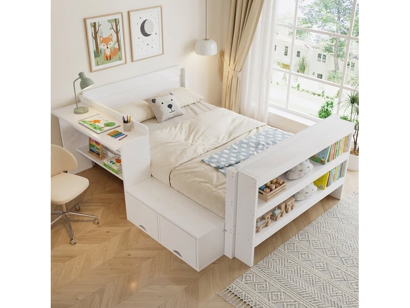 Lit combiné 120x200 cm avec bureau et rangements coloris blanc - Conforama E