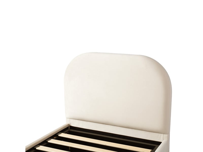 Lit coffre enfant 90x190cm - avec tête de lit rembourrée - avec espace de rangement - tissu bouclé - beige (matelas non inclus) - Conforama W