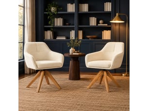 Chaise de salle à manger lot de 2 pivotante 360° avec accoudoirs  - tissu et chêne massif - beige