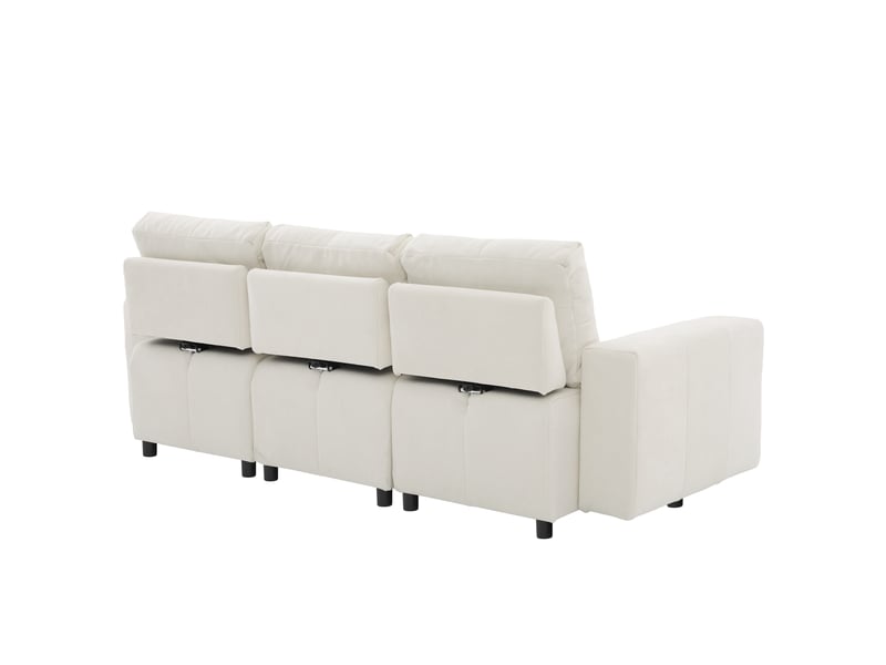 Canapé convertible 3 places droit chenille beige blanc, profondeur réglable jusqu'à 68 cm, structure bois massif, confort ergonomique salon moderne - Conforama R
