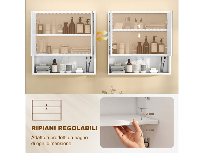  Armoire de salle de bain murale blanche, double miroir et étagère réglable, 60 x 16 x 60 cm  - Conforama W