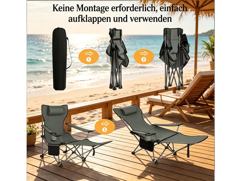 Fauteuil de camping pliant,115x84x88,5 cm,avec repose-pieds,tissu oxford,gris - Conforama E