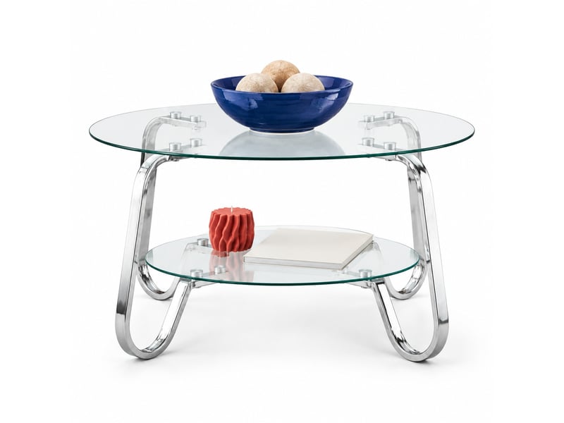  Table basse ronde à deux niveaux avec plateau en verre trempé - lpospi - structure métallique argentée  - Conforama A