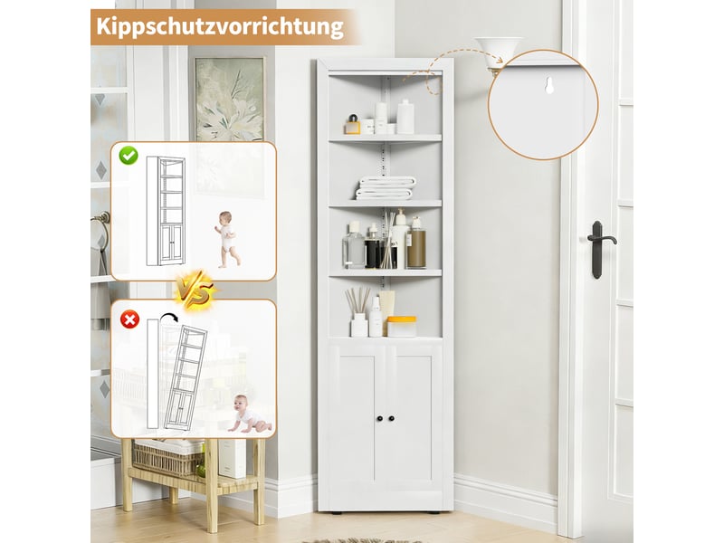 Armoire d'angle blanc 2 portes, 5 niveaux et tablettes réglables, armoire métallique autoportante gain de place - Conforama E