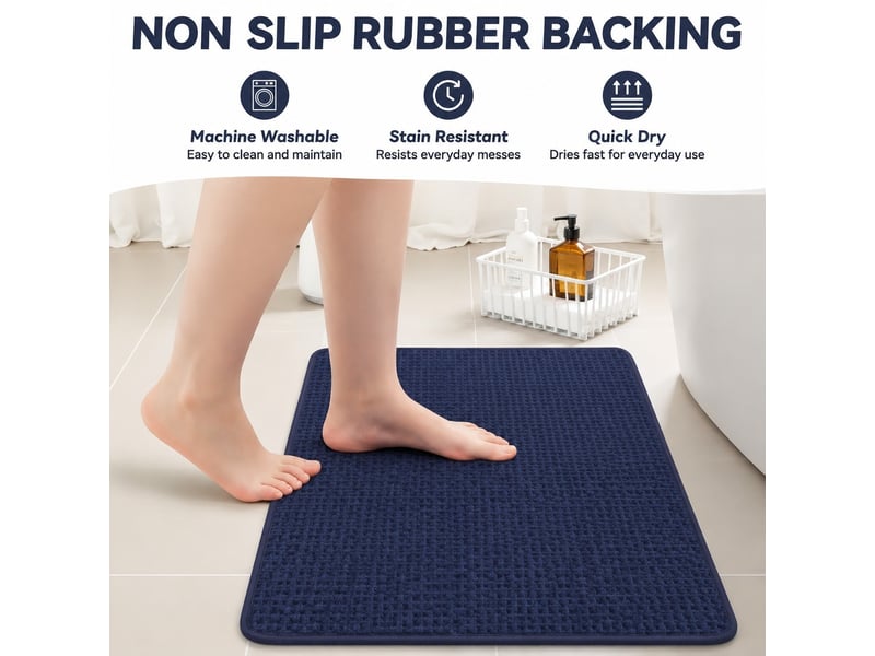  Tapis de bain en chenille antidérapant - 24 x 71 pouces - bleu marine  - Conforama B