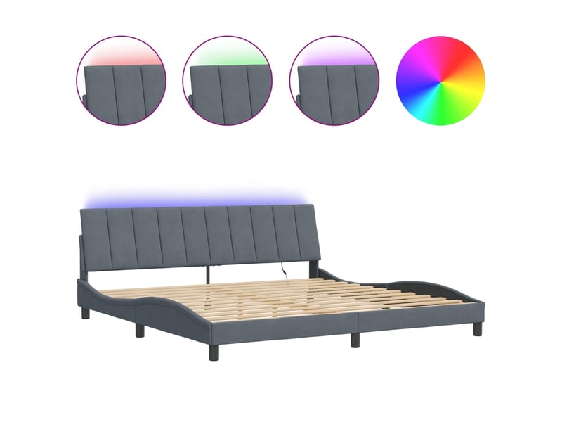  Lit double- lit adulte -  cadre de lit avec led sans matelas hanko gris foncé 200x200 cm velours  - Conforama A