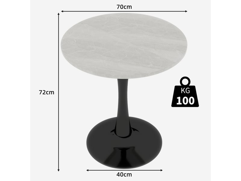  Bout de canapé ronde 70x70x72 cm, design épuré, noir et coloris blanc, motif de marbre en mdf  - Conforama C