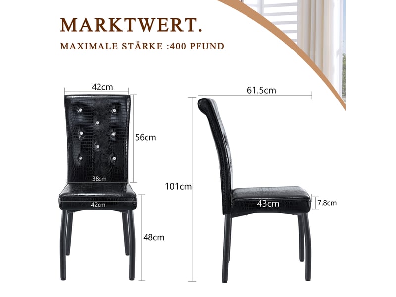  Chaise de salle à manger lot de 4 vintage rembourrée avec pieds réglables en pvc noir et métal  - Conforama C